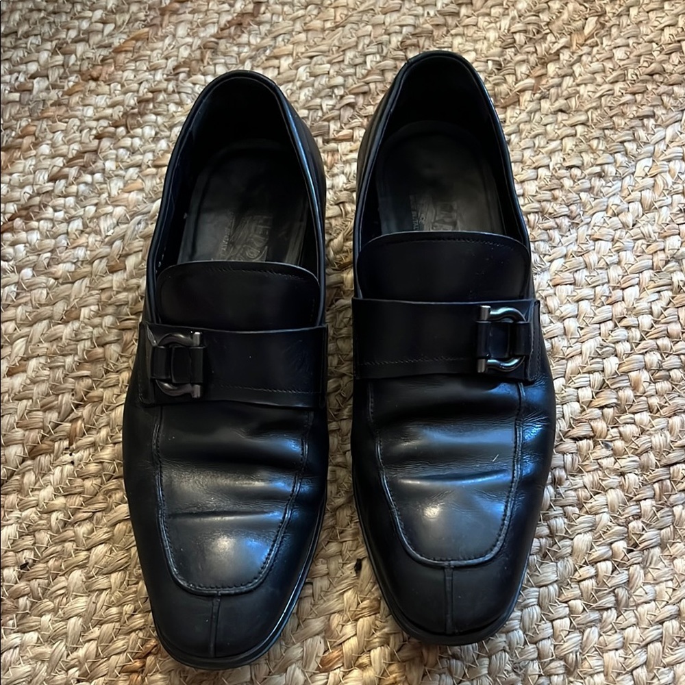Salvatore Ferragamo Black Leather Loafers with Buckle